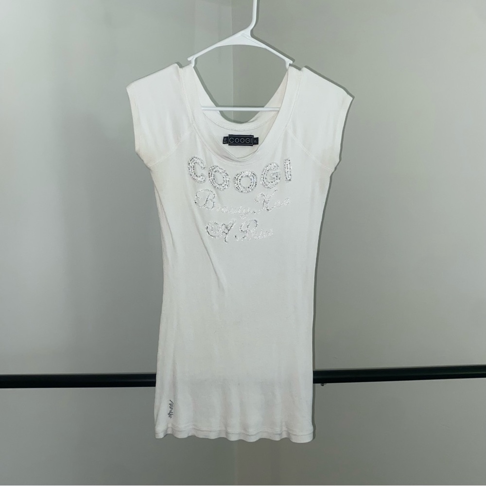 COOGI White Ribbed Logo Slim Tee